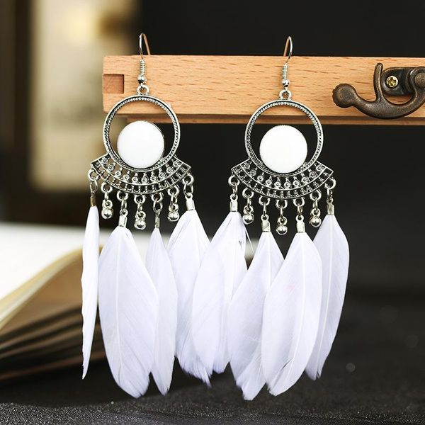 Lustre de lustre boho verão branco grande penhor vintage bohemian brincos de cor prata feminina contas redondas de mulheres tibetanas jóias