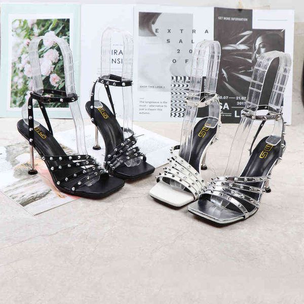 

sandals high heels 2022 buckle studs clear shoes new fashion multicolored retro rhinestone comfort girls 220413, Black