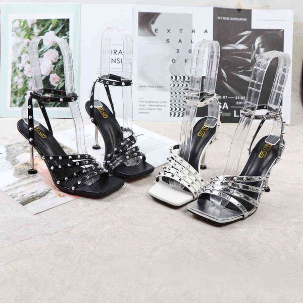 Sandalen High Heels 2022 Schnalle Nieten Klare Schuhe Neue Mode Mehrfarbig Retro Strass Komfort Mädchen 220413