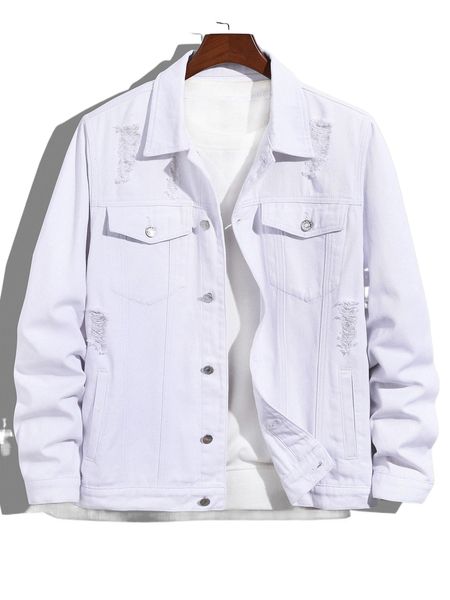 

men ripped dual pocket denim jacket without tee a7oa#, Black;brown