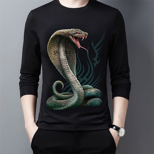 Serigrafia Grafica T-shirt 3D T-shirt da uomo O-Collo in cotone a maniche lunghe Teschio Serpente stampato Tops Streetwear Prodotti personalizzati 220619