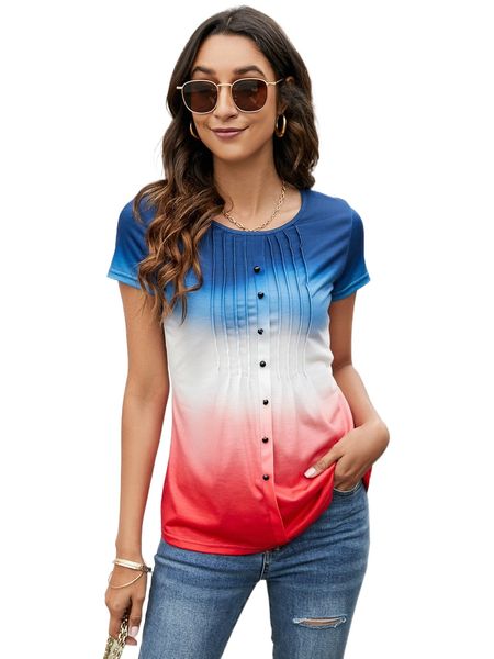 

colorblock button front t-shirt i3pl#, White
