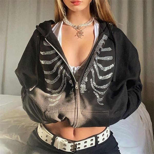 

streetwear y2k hoodie skeleton grunge goth black hippie zip up oversized hoodies sweatshirt autumn winter dark 220817