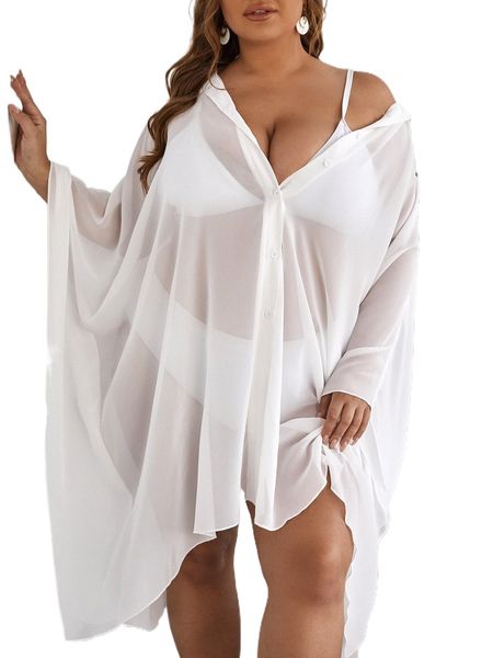 

plus dolman sleeve chiffon kimono 80im#, Black;gray
