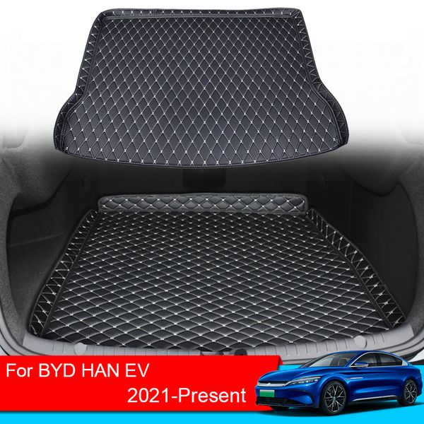 Auto Custom Kofferraum Matte Für BYD HAN EV 2021-Präsentieren PU Leder Fahrzeug Teppich Wasserdichte Interne Zubehör