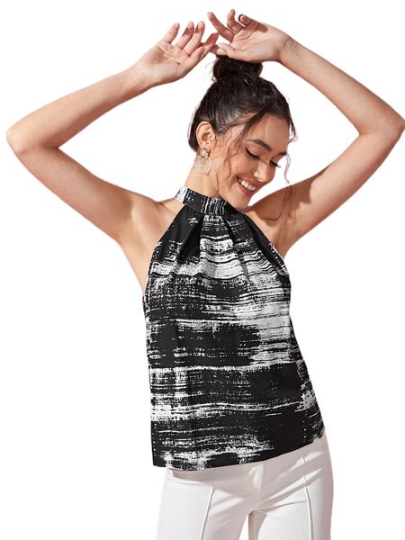 

x westinwalker tie dye knot back halter neck blouse k4st#, White