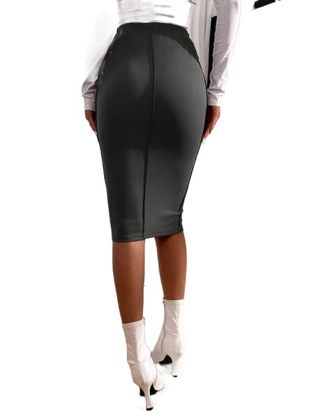 

high waist seam detail pencil skirt 731k#, Black
