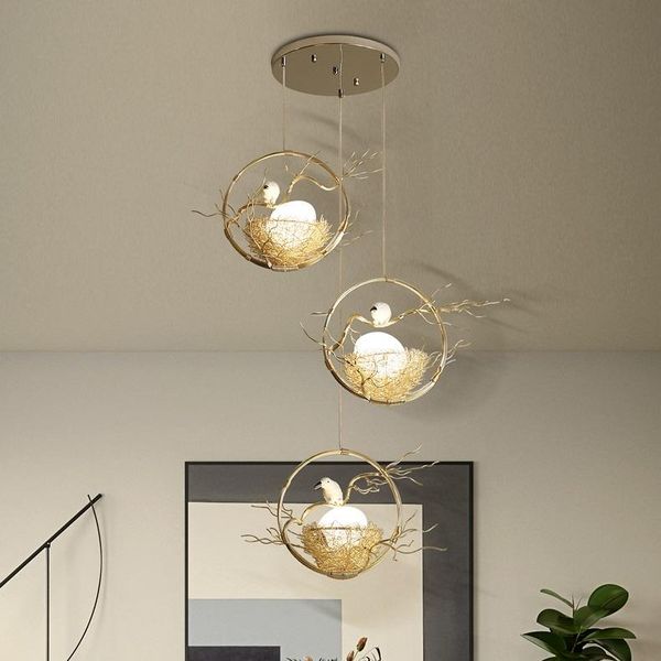 Lâmpadas pendentes da sala de estar da lâmpada LED moderna Luzes penduradas Luzes de ninho de pássaro Luminária Sustendu Glass Egg Nórdico FixturasPenda