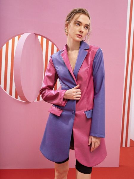 

x allure by reia two tone single breasted pu leather blazer r3uo#, White