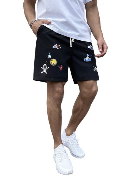 

men cartoon graphic drawstring waist shorts 05qc#, White;black