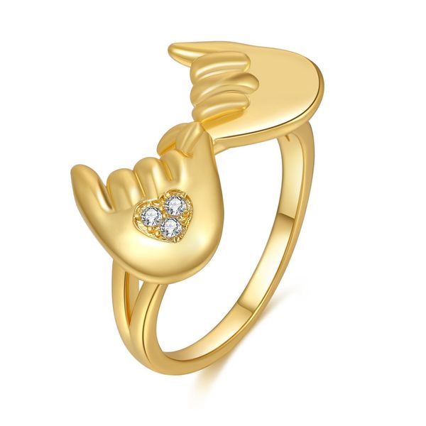 

18k gold ring zircon mom love hand ring for women, Silver