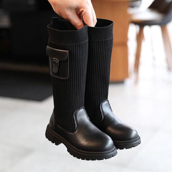 

children long boots girls knee fashion children socks snow boots 2020 autum2555, Black;grey