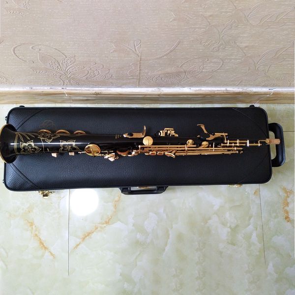 Messing schwarz Nickel Gold 901 Modell B flaches professionelles Sopransaxophon tief geschnitzte Blume Schwarzgold Saxophon Sopraninstrument