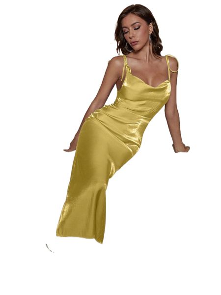 

knot shoulder split thigh hologram slip dress q2rr#, Black;gray