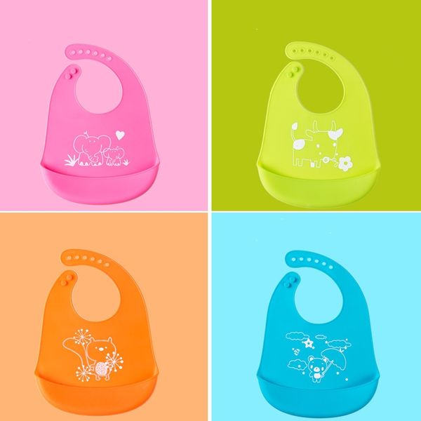 

children silicone bib baby waterproof rice bag printed animal solid color adjustable bibs 4 59st t2