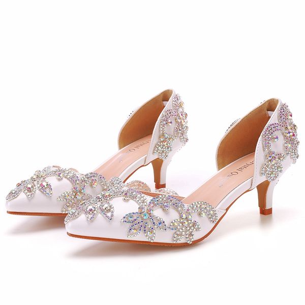 Sapatos de noiva de casamento feminino elegante e pontudo de calcanhar médio festas sexy festas estiletto bombas