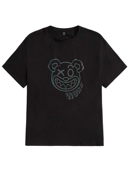 

extended sizes men reflective cartoon graphic tee 96wj#, White;black