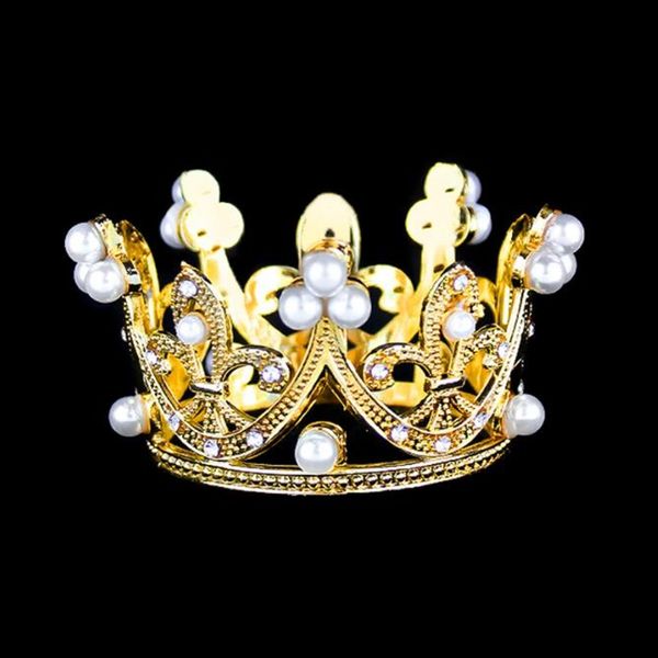 Jantar mini coroa princesa topper cristal pérola tiara crianças ornamentos de cabelo para festa de aniversário de casamento ferramentas de decoração do bolo b032