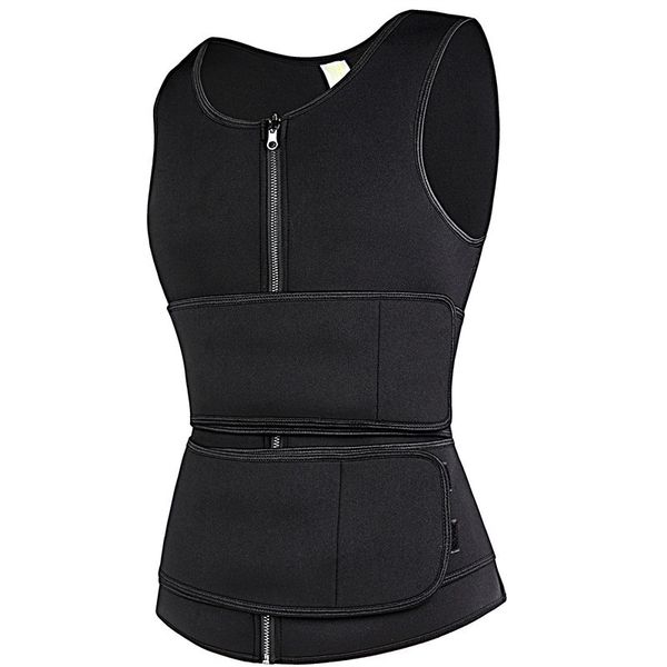 

men neoprene sauna zipper waist trainer girdle slimming body shaper with two belts firm control sweat suit abdomen tummy shapewear dhl
