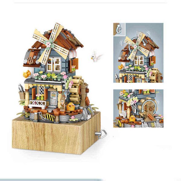 LOZ 1239 Mini Blöcke Kinder Weihnachten Baustein Montage Spielzeug DIY Ziegel Mädchen Geschenk Blume Spieluhr Chinesische Windmühle Haus G220524