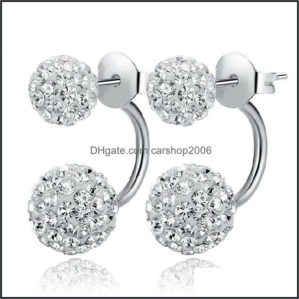 Charm 925 Sier doppelseitige Ohrringe für Frauen Kristall Disco Ball Stud Koreanische Mädchen Schmuck Allergie Drop Lieferung 2021 Dhseller2010 DHVTV