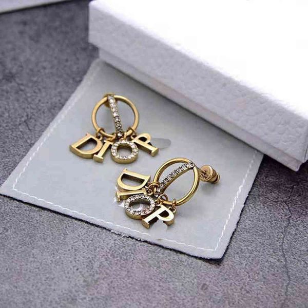 

design jewel ornament charm earring letter diamond earrings personality earrings female 925 silver needle, Golden