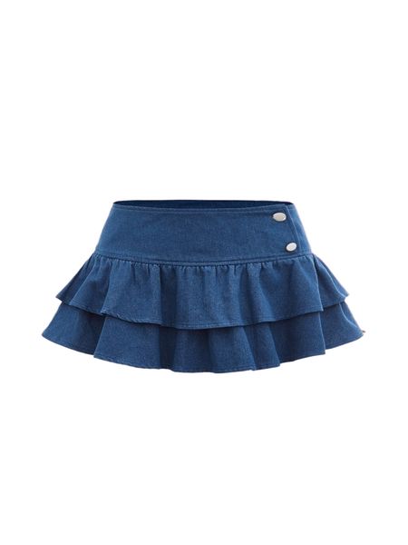 

button side layered hem denim skirt o2gy#, Black