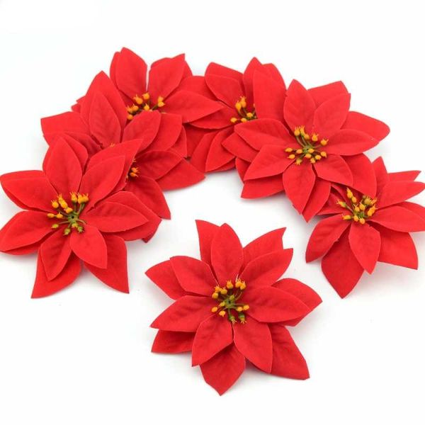 Guirnaldas de flores decorativas 5 unidades/juego de cabezas de flores artificiales de franela para decoración del hogar, boda, álbum de recortes, decoración de seda para árbol de Navidad DIY