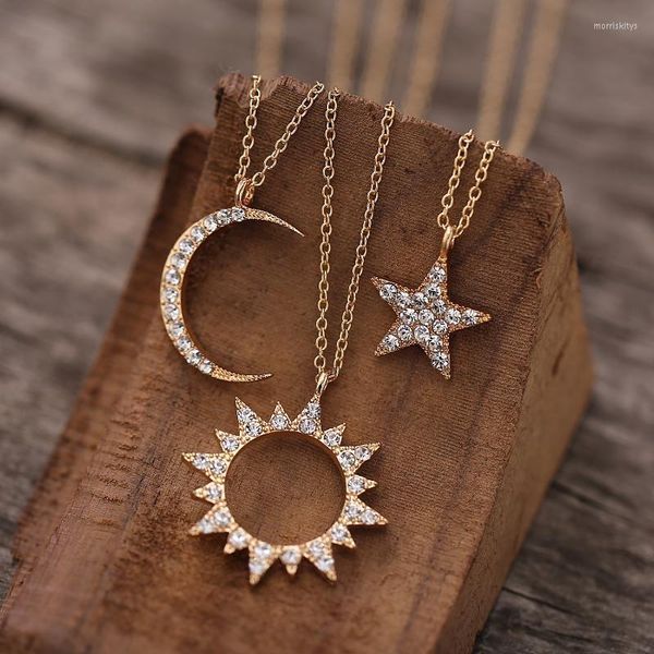 Collane a ciondolo Moon Star Sun Diamond For Women Girls Elegant Gold Chain Collace Party Wedding Fashion Jewelry Giftspendant Morr22