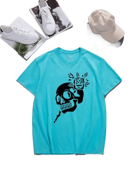 

men skull & floral print tee 994n#, White;black