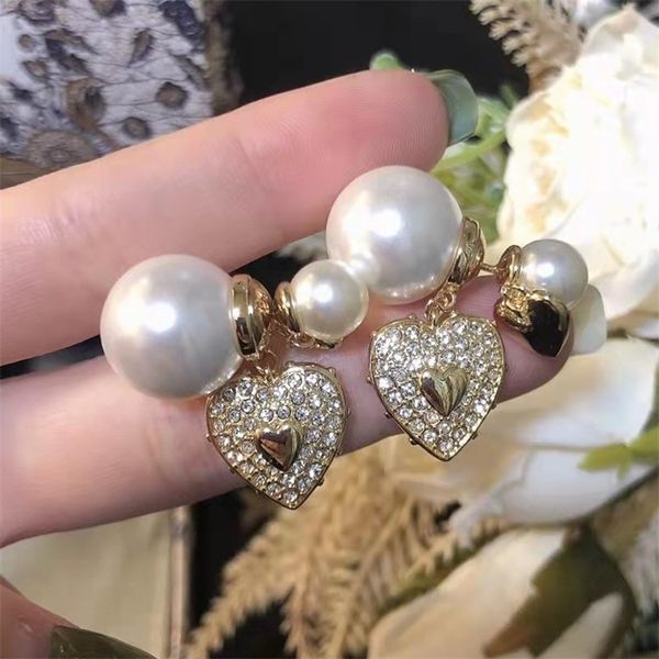 

coupon online outlets pair letter full diamond love pearl earrings fashion personality heart earrings female, Golden