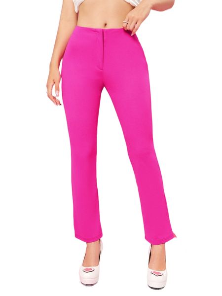 

solid straight leg pants t1z5#, Black;white