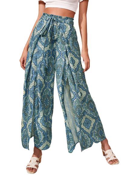 

high waist split thigh wide pants p2xv#, Black;white