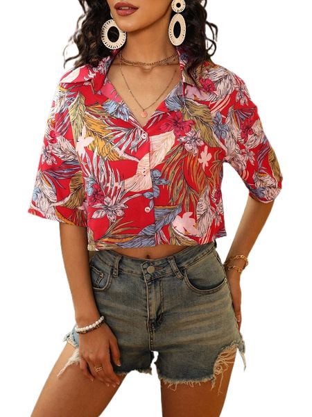 

t.ropical print d.rop s.houlder b.louse v15y#, White