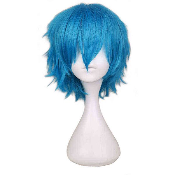 

men hair synthetic qqxcaiw short green blue cosplay wig party costume high temperature fiber wigs 0527, Black