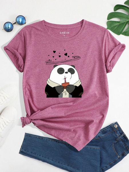 

cartoon & heart print tee y804#, White