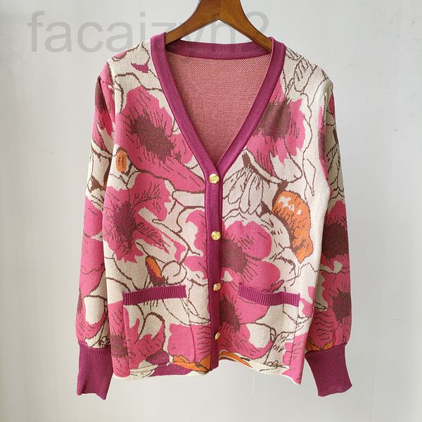 

women's knits & tees designer 22 early autumn new flower jacquard v-neck knitted cardigan women n653, White