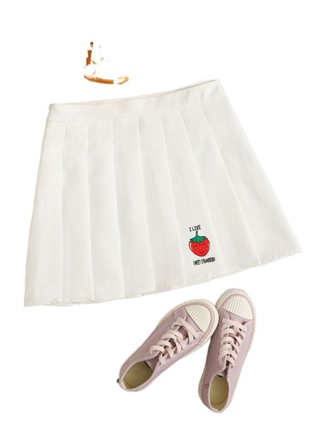 

letter & strawberry graphic pleated skirt o5xa#, Black
