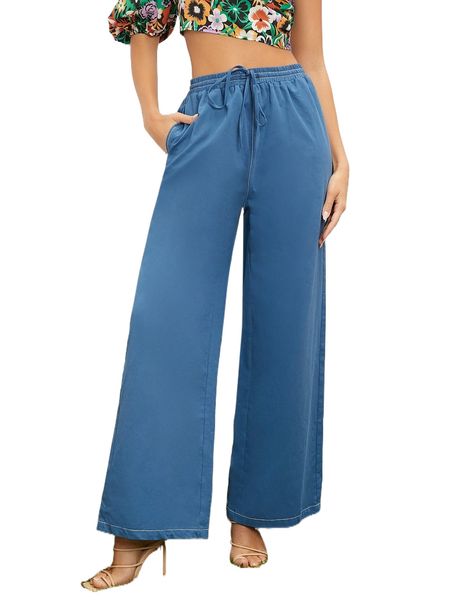 

drawstring waist wide leg pants l1cd#, Black;white