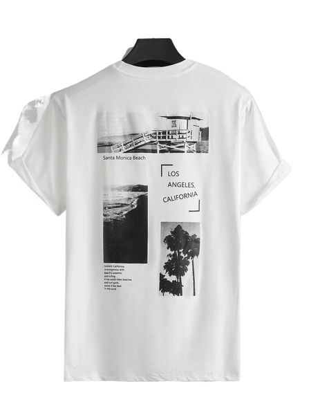 

men slogan & picture print tee 78bc#, White;black