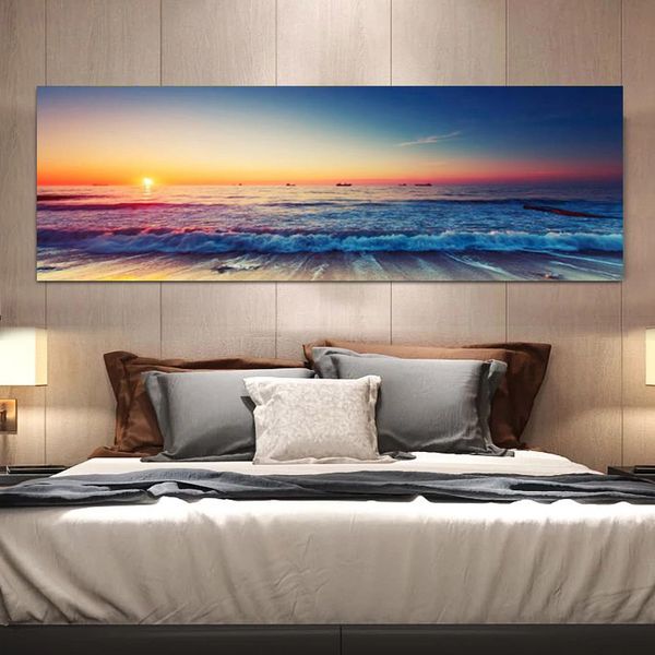 Pôsteres de paisagem pintura em tela natural mar praia pôr do sol arte da parede imagem para sala de estar decoração de casa sem moldura