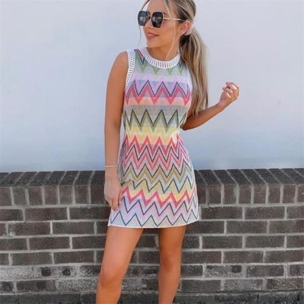 

deat 2020 new summer fashion streetwear patchwork o neck sleeveless striped clothes high waist dress women lj200814, Black;pink