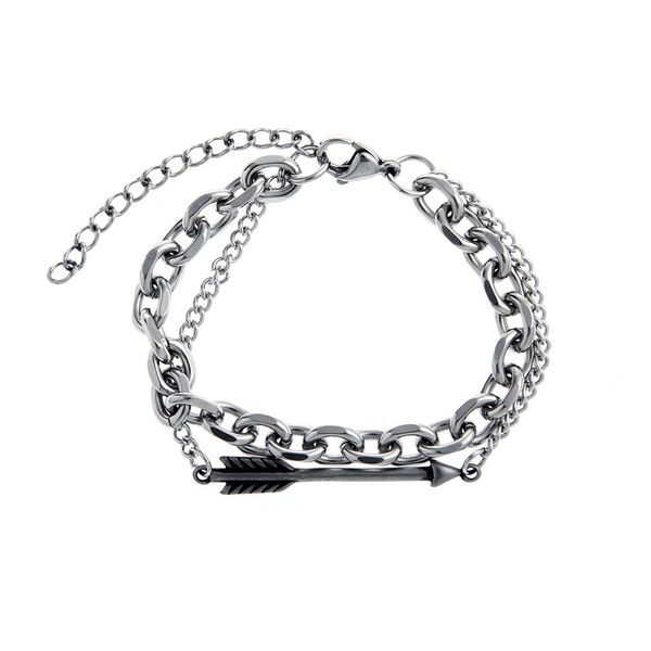 

niche double-layer arrow bracelet chain men's tide ins titanium steel does not fade retro hip-hop simple korean fashion accessories, Black
