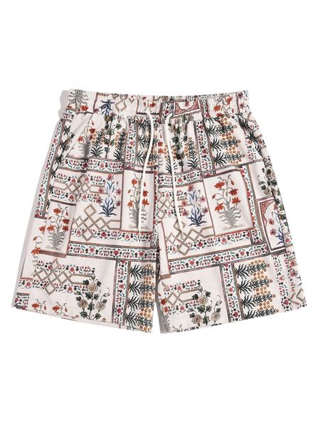 

romwe guys floral drawstring shorts j11w#, White;black