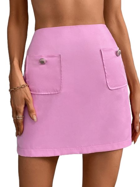 

solid pocket front skirt 37de#, Black