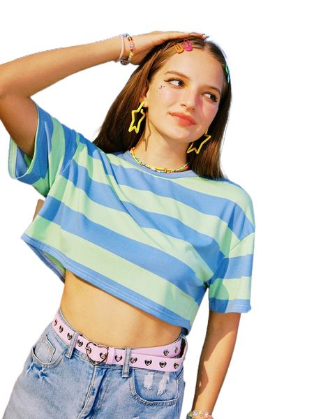 

romwe y2k revival striped crop tee k2ll#, White