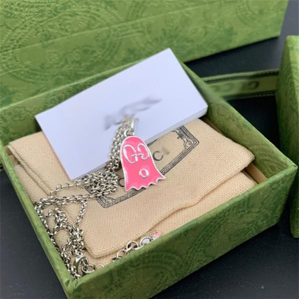 

66% off designer jewelry trendy pink enamel ghost necklace dripping double g personalized classic versatile sweater3042, Silver