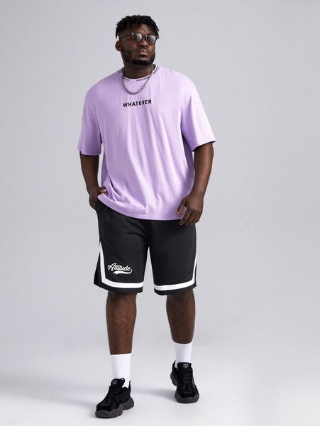 

extended sizes men letter graphic drawstring waist shorts g50a#, White;black