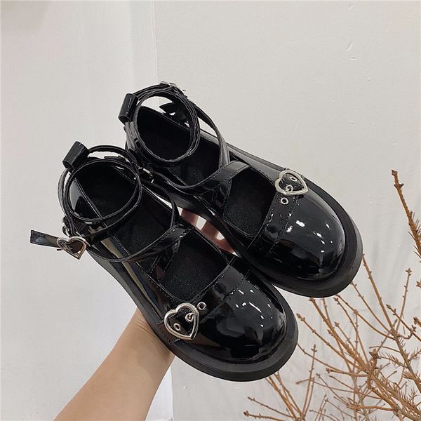 

sepatu platform hak tebal mary jane wanita hak tinggi simpul silang ujung bulat sepatu platform wanita sepatu loli manis lolita 220614, Black