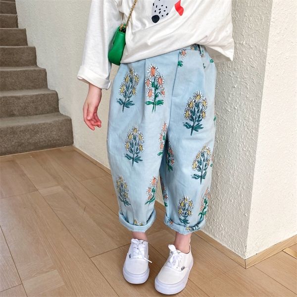 Spring Girls Cute Floral Sliose Casual Pantaloni Casual Girl Fashion All-Match Straight Straight 220512